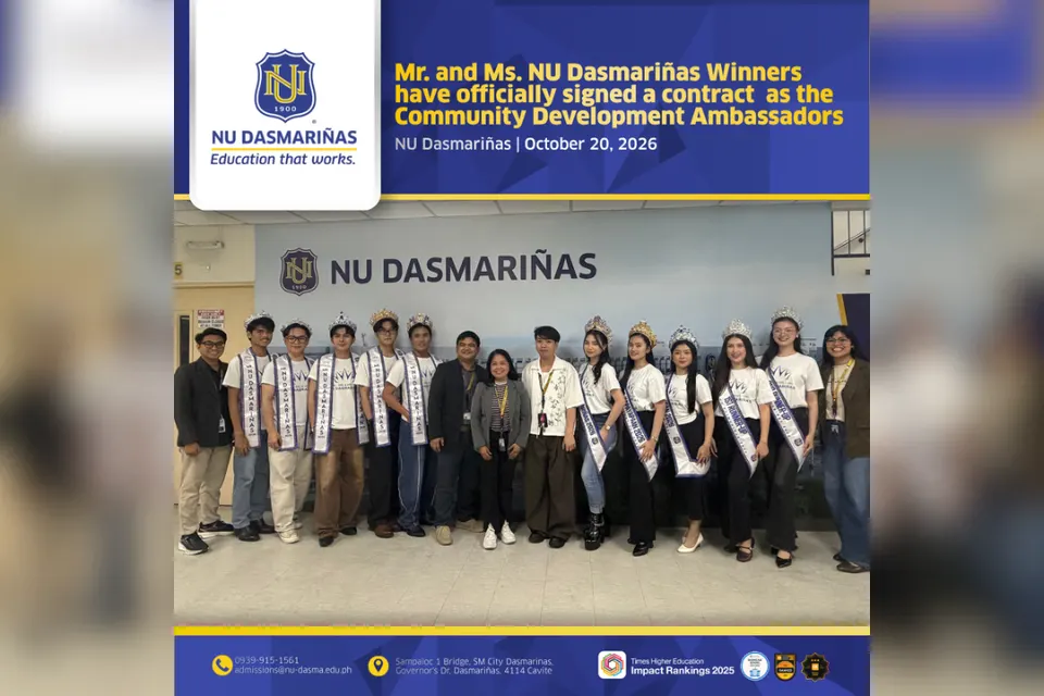 NU Dasmariñs Community Development Ambassadors with NU Dasmariñas Officials, SDAO Representative, and ComDev Representatives